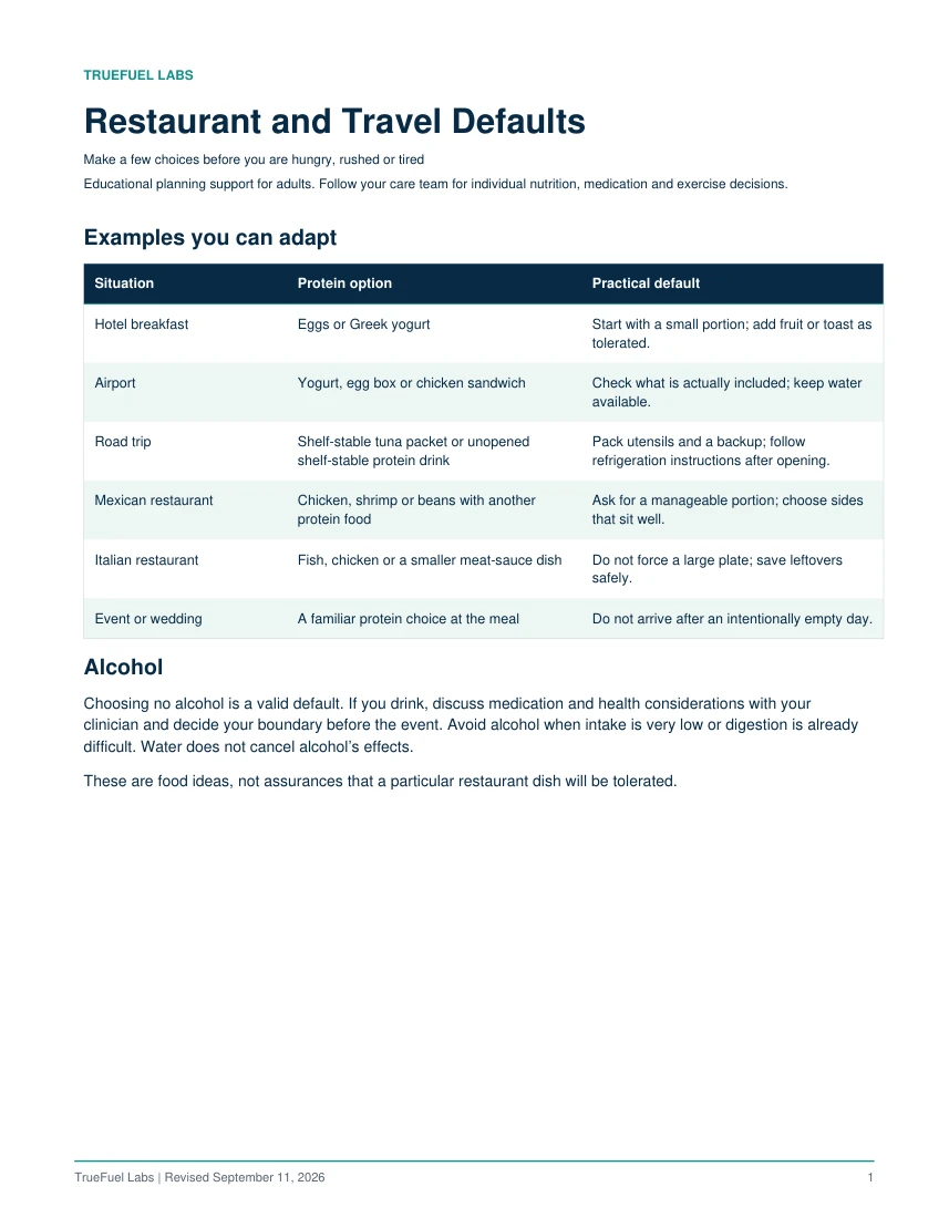 TrueFuel Complete System Restaurant and Travel Defaults Sheet preview